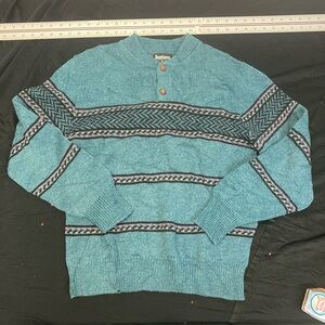 Vintage made in USA Jantzen Teal Sweater with Patterned Stripes
